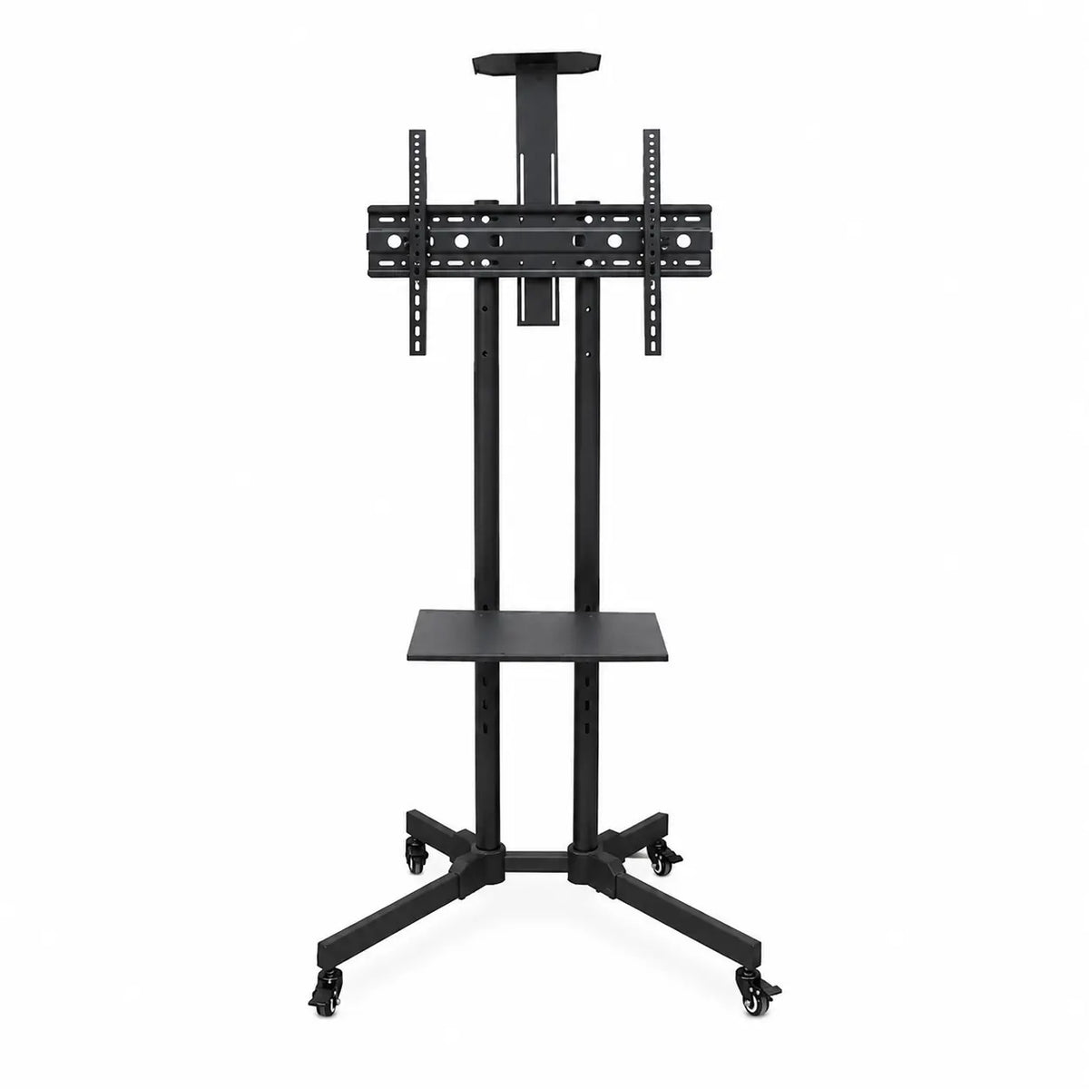 Mobile TV Cart Stand with Wheels and Dual Shelves