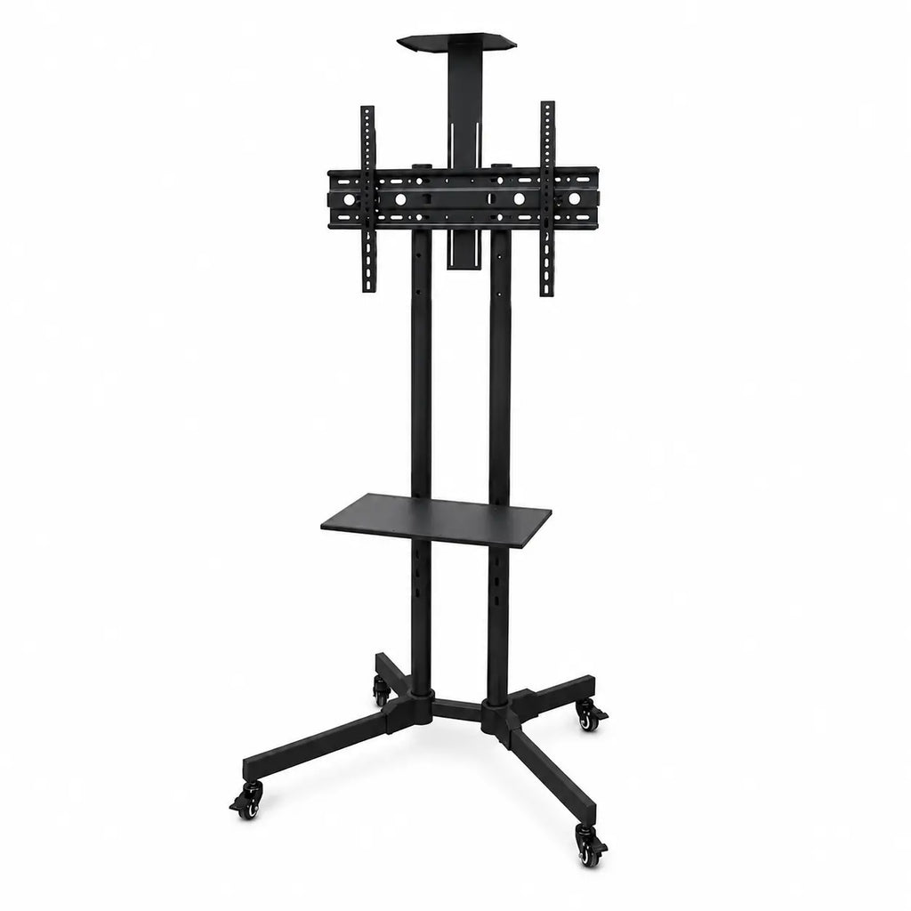 Mobile TV Cart Stand with Wheels and Dual Shelves