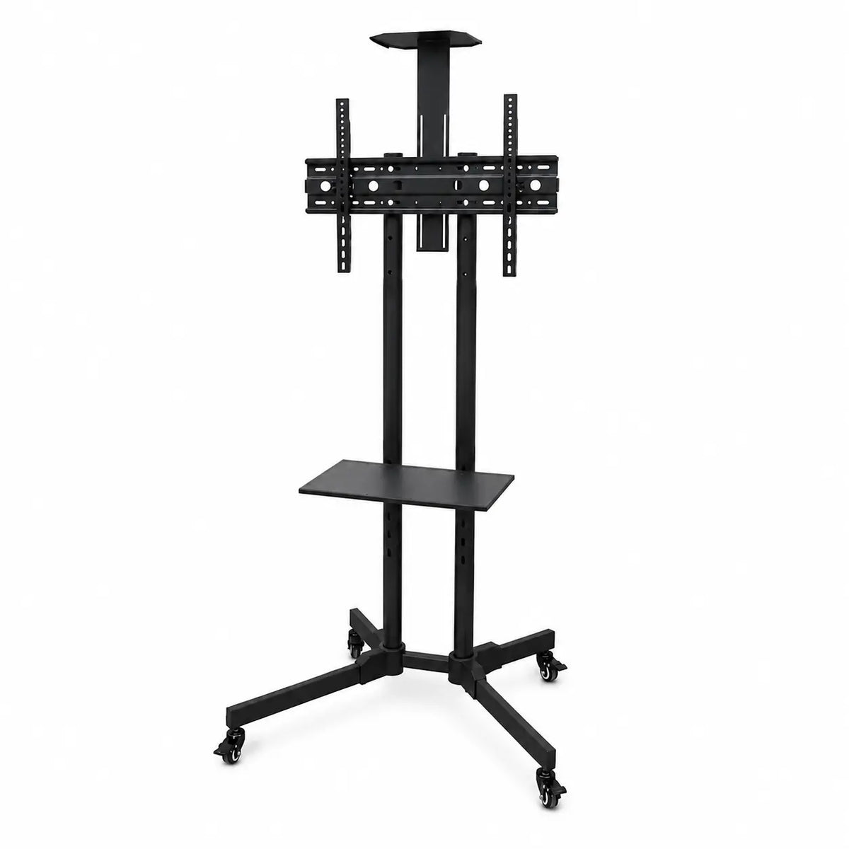 Mobile TV Cart Stand with Wheels and Dual Shelves