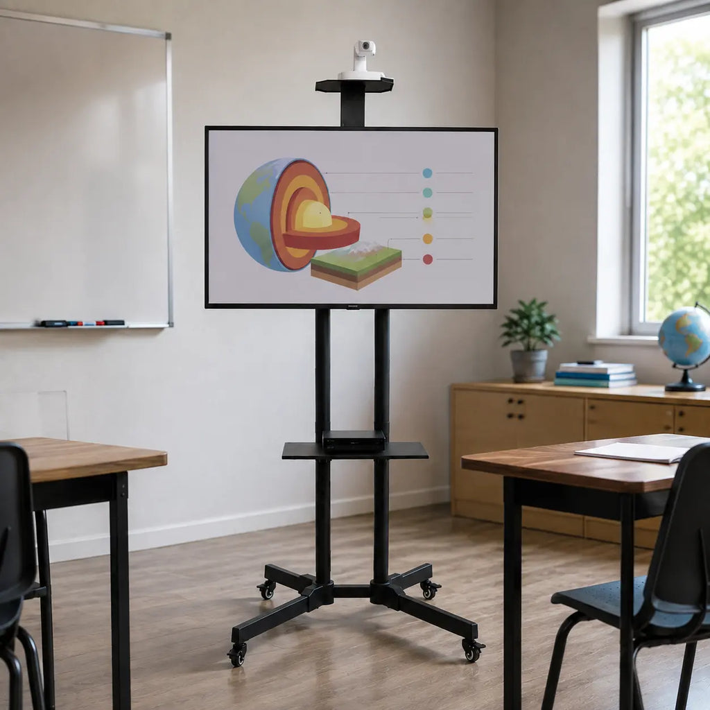 Mobile TV Cart Stand with Wheels and Dual Shelves