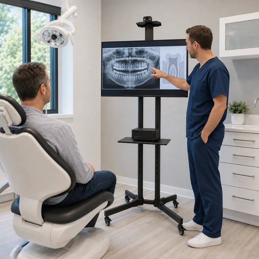 Mobile TV Cart Stand with Wheels and Dual Shelves