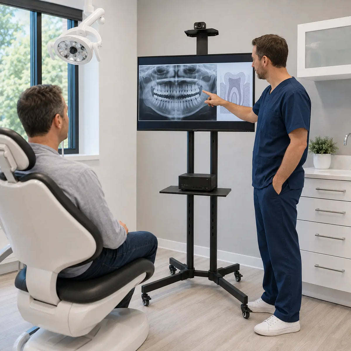 Mobile TV Cart Stand with Wheels and Dual Shelves