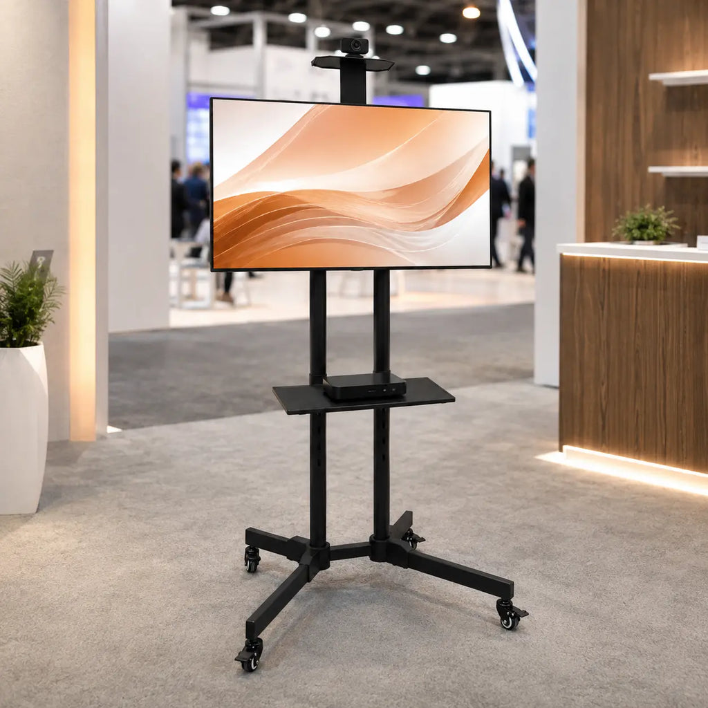 Mobile TV Cart Stand with Wheels and Dual Shelves