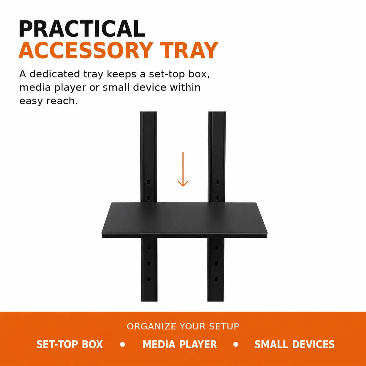 Mobile TV Cart Stand with Wheels and Dual Shelves