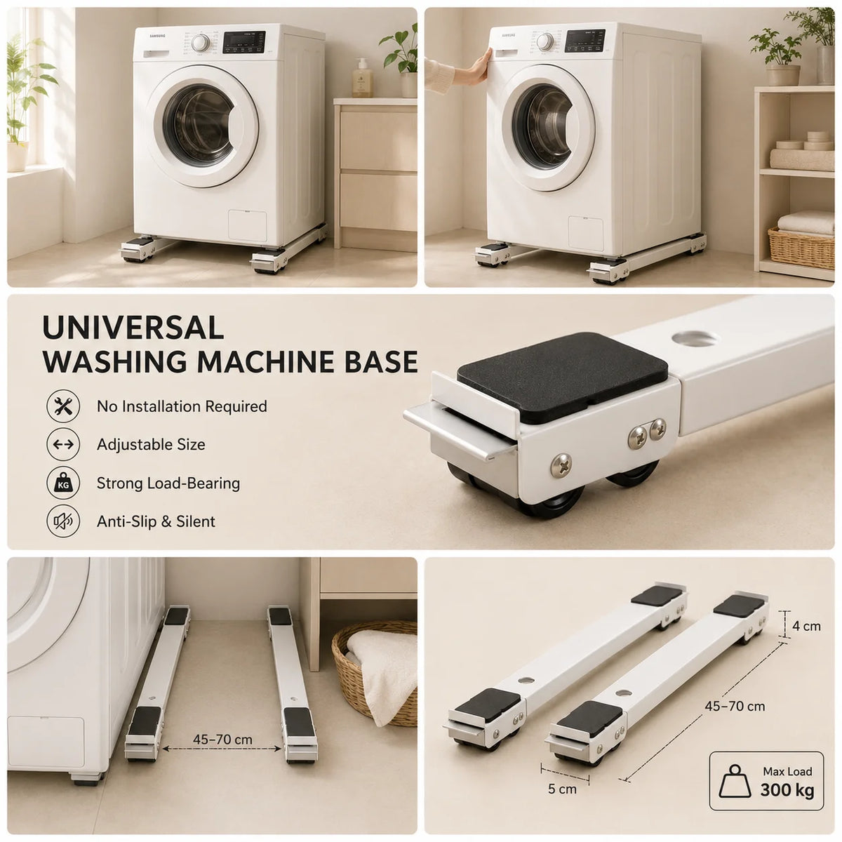 Heavy-Duty Adjustable Appliance Roller Stands (Set of 2)