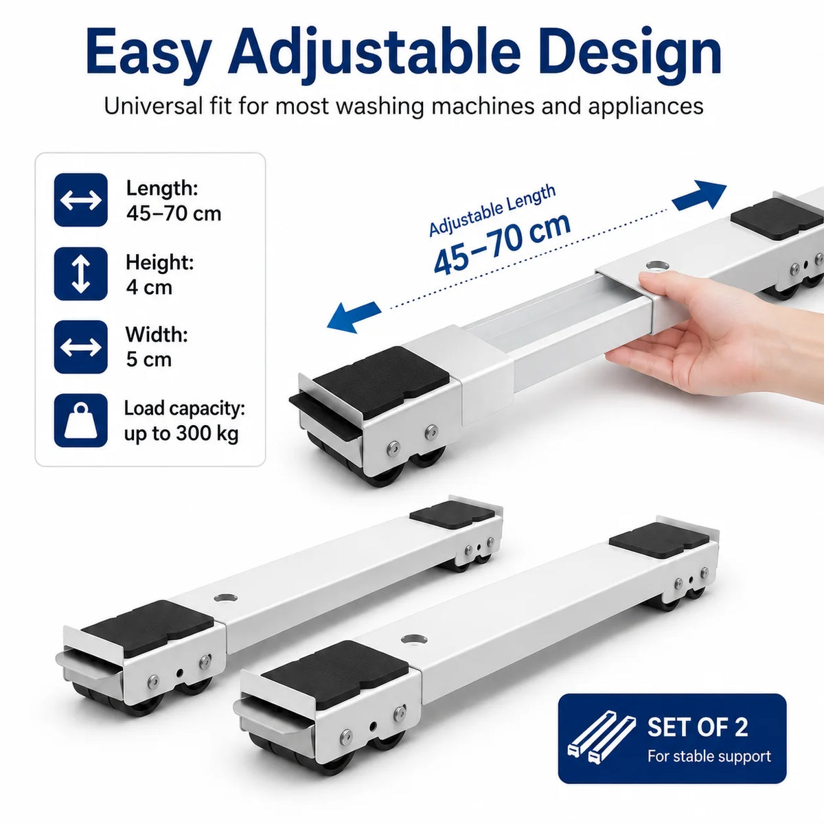 Heavy-Duty Adjustable Appliance Roller Stands (Set of 2)