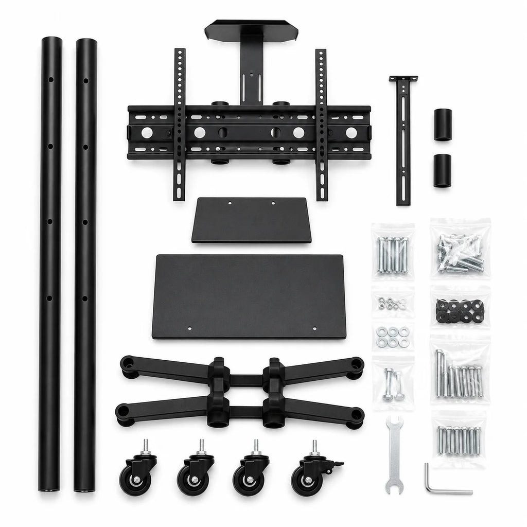 Mobile TV Cart Stand with Wheels and Dual Shelves