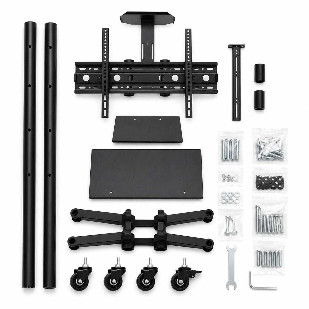 Mobile TV Cart Stand with Wheels and Dual Shelves