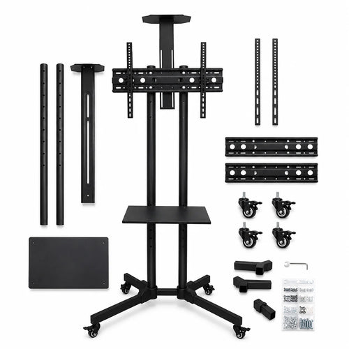 Mobile TV Cart Stand with Wheels and Dual Shelves