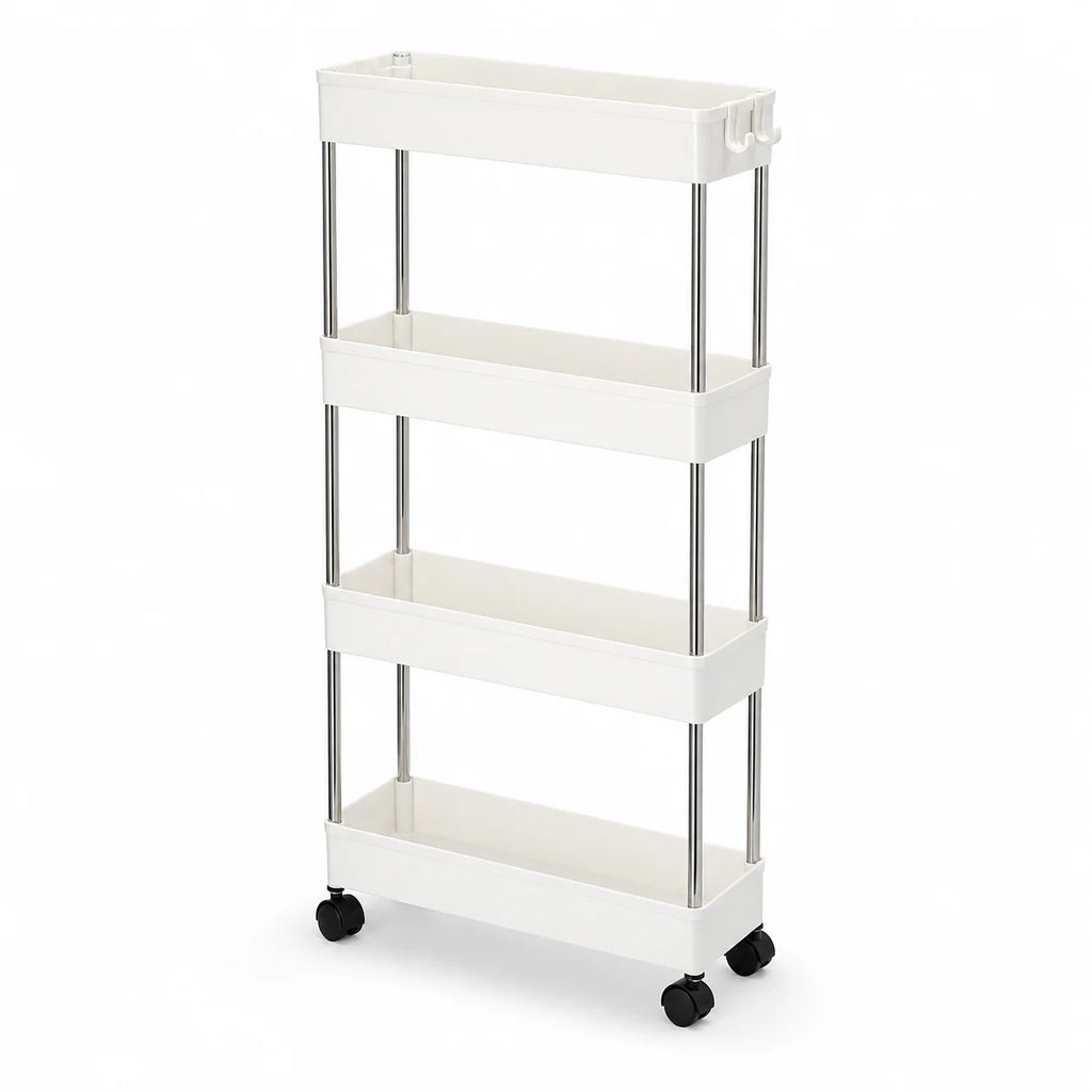 4-Tier Ultra Slim Rolling Storage Trolley Cart With Side Hooks