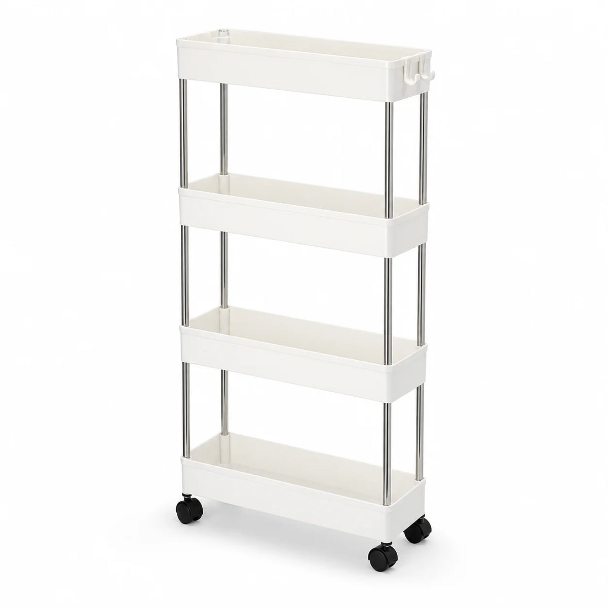 4-Tier Ultra Slim Rolling Storage Trolley Cart With Side Hooks