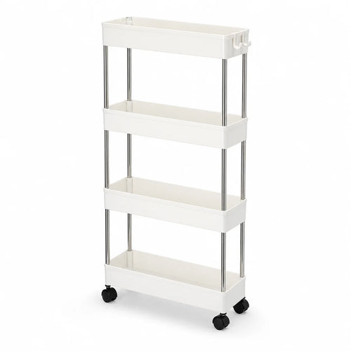 4-Tier Ultra Slim Rolling Storage Trolley Cart With Side Hooks