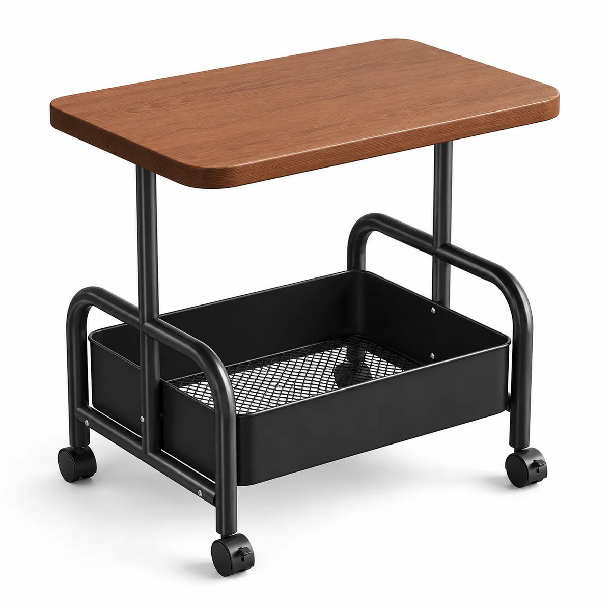 Rolling Side Table Trolley with Bamboo Wooden Top