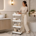 4-Tier Ultra Slim Rolling Storage Trolley Cart With Side Hooks