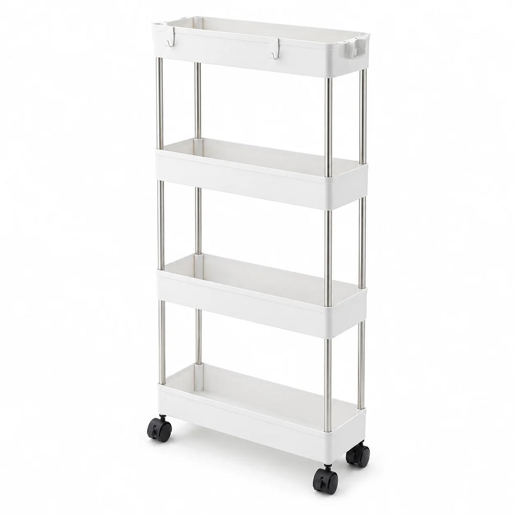 4-Tier Ultra Slim Rolling Storage Trolley Cart With Side Hooks