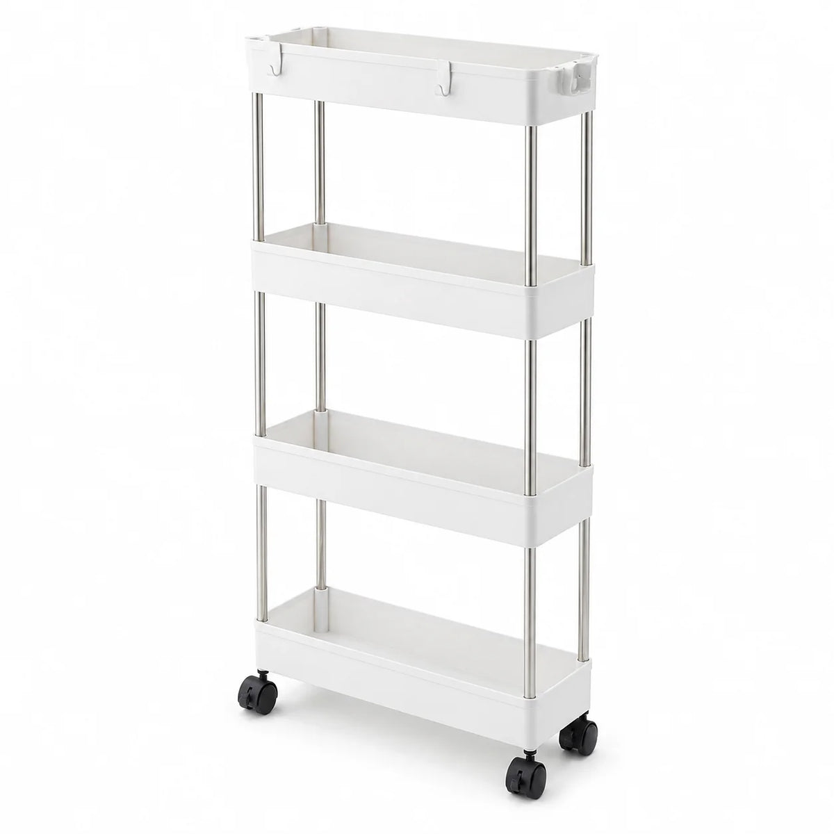 4-Tier Ultra Slim Rolling Storage Trolley Cart With Side Hooks