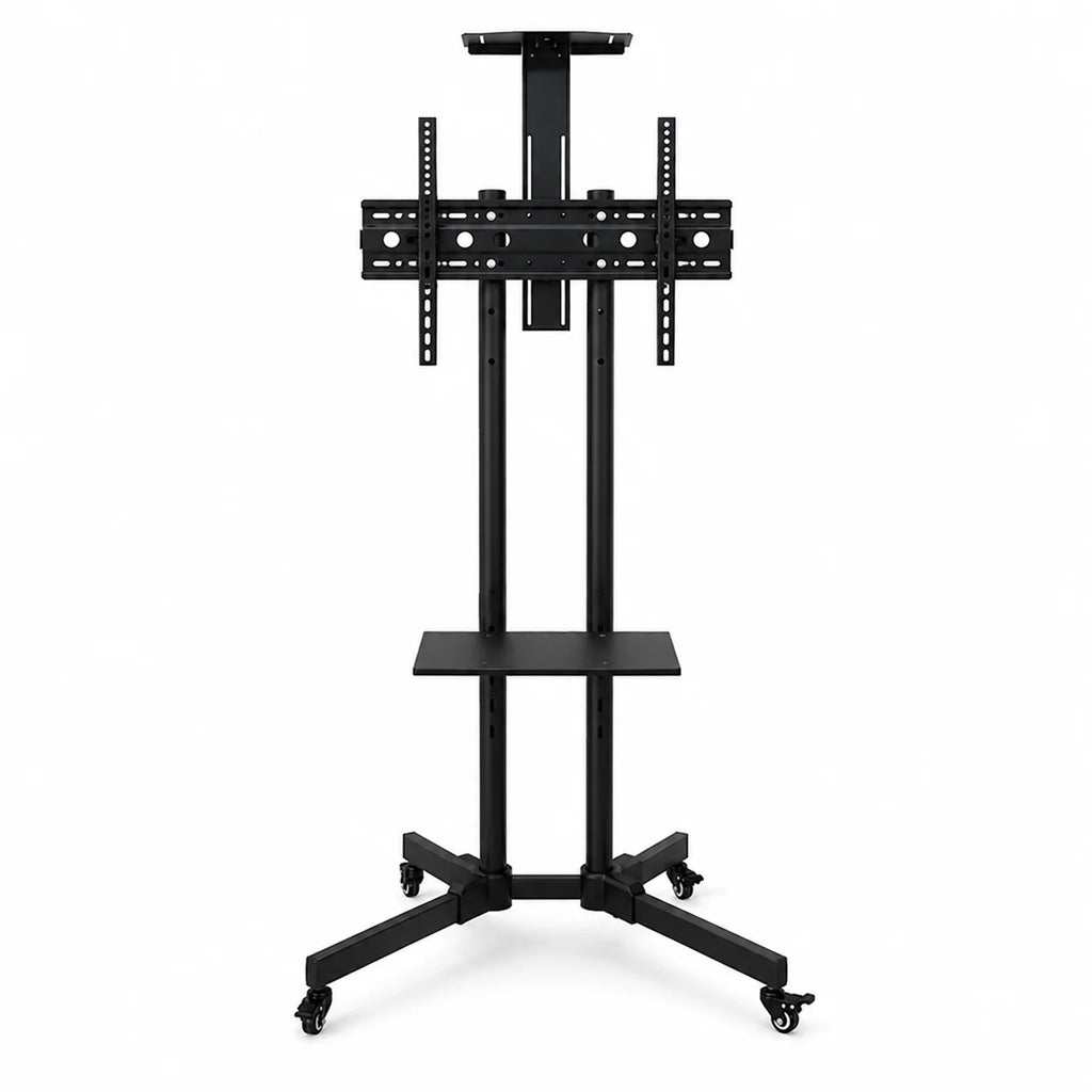 Mobile TV Cart Stand with Wheels and Dual Shelves