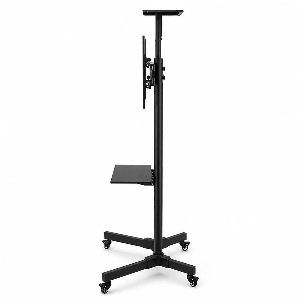 Mobile TV Cart Stand with Wheels and Dual Shelves