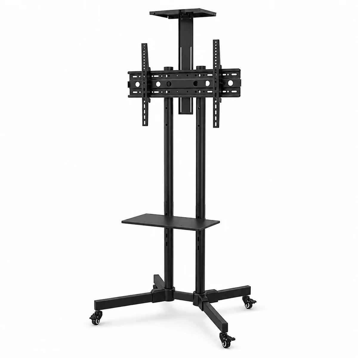 Mobile TV Cart Stand with Wheels and Dual Shelves