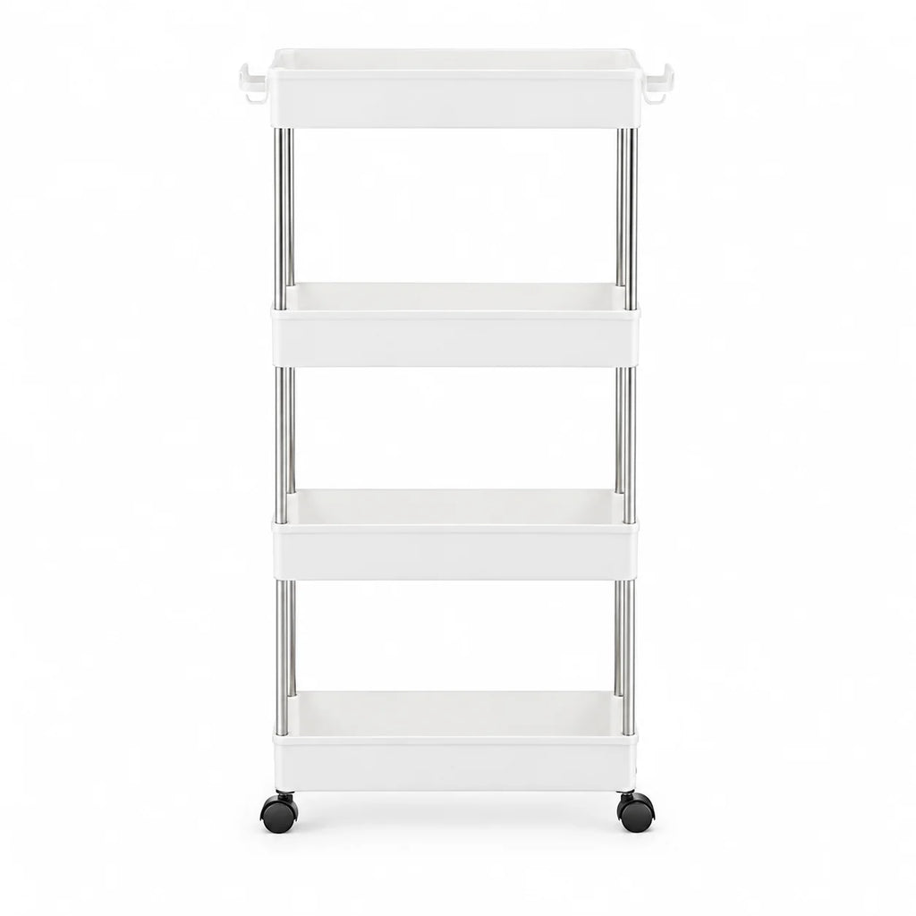 4-Tier Ultra Slim Rolling Storage Trolley Cart With Side Hooks