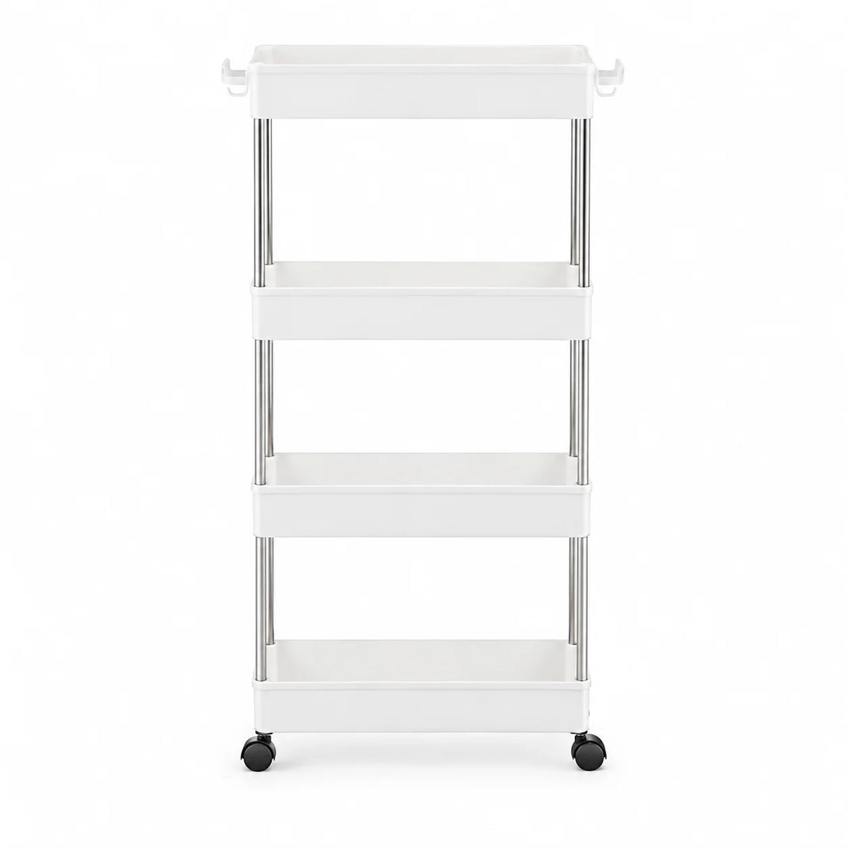 4-Tier Ultra Slim Rolling Storage Trolley Cart With Side Hooks