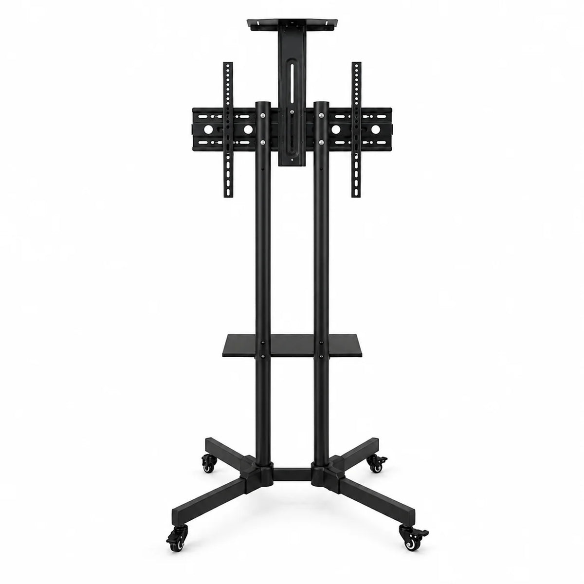 Mobile TV Cart Stand with Wheels and Dual Shelves