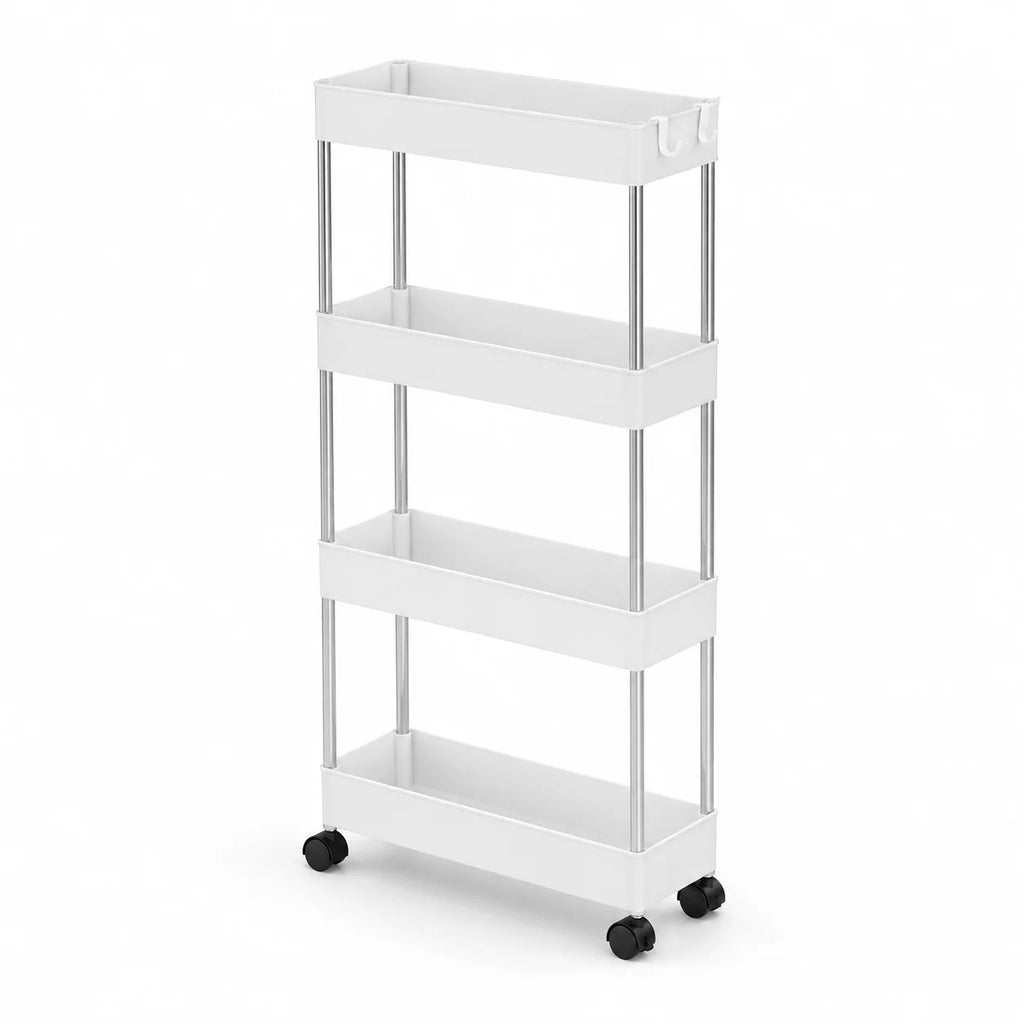 4-Tier Ultra Slim Rolling Storage Trolley Cart With Side Hooks