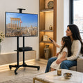 Mobile TV Cart Stand with Wheels and Dual Shelves
