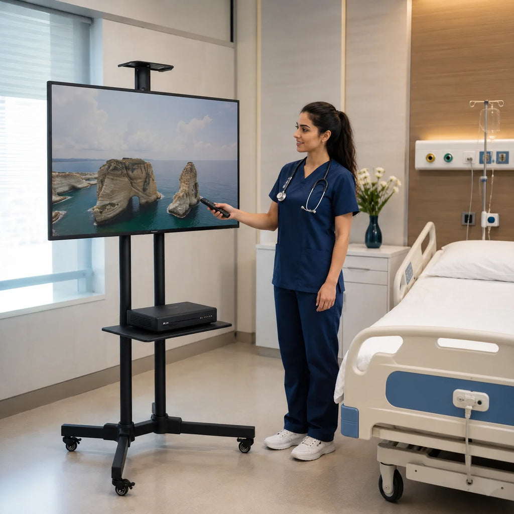 Mobile TV Cart Stand with Wheels and Dual Shelves