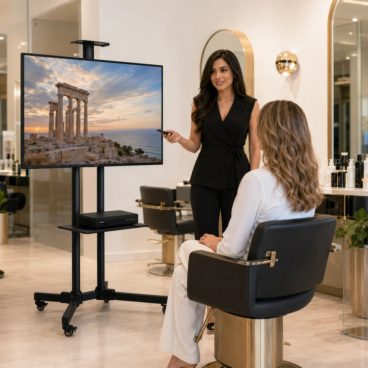 Mobile TV Cart Stand with Wheels and Dual Shelves